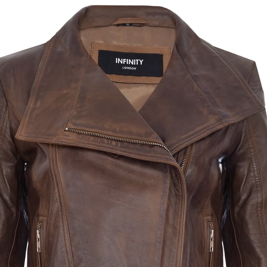 Women's classic leather biker jacket with shawl collar - Morpeth