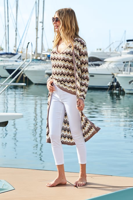 Neutral Metallic Chevron Print Longline Cardigan