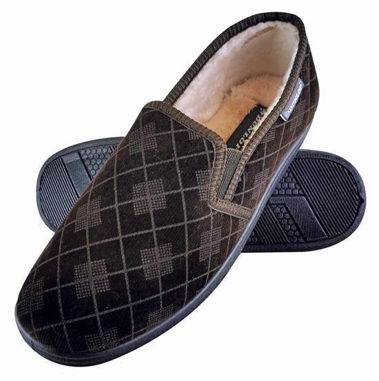 DUNLOP - MENS PLUSH FUR LINED MEMORY FOAM PLAID CHECKED MOCCASIN SLIPPERS WITH HARD SOLE - Image 1