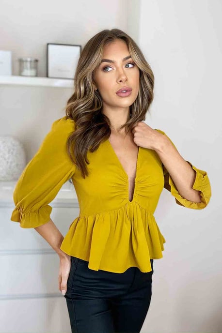 Chartreuse U Bar Empire Peplum Top
