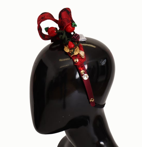 Dolce & Gabbana Women's Cherry Silk Crystal Bow Logo Diadem Tiara Headband
