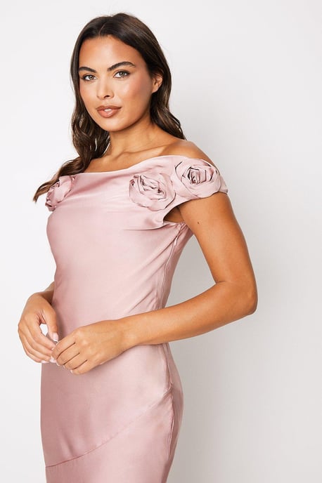 Rose Shoulder Bias Cut Midi Dress - Image 2