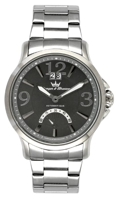 Yonger Silver Stainless Steel Black Dial Watch