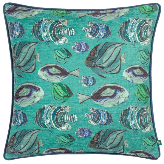 Wylder Tropics Abyss Fish Repeat Chenille Feather Filled Cushion - Image 1