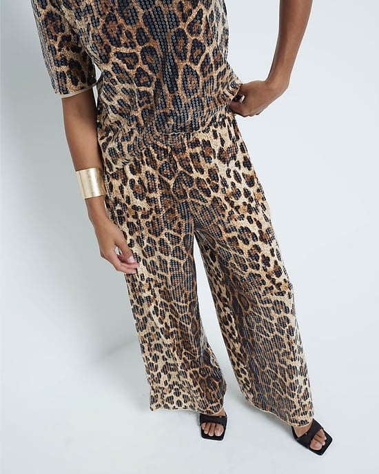 River Island Womens Trousers Petite Beige Leopard Print Sequin