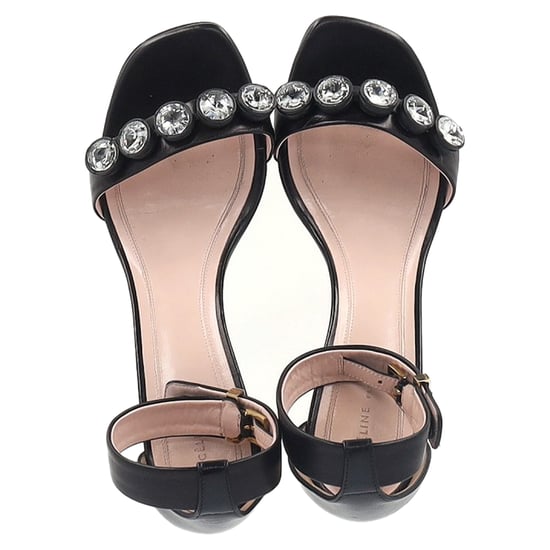 Celine Crystal Embellished Ankle Strap Sandal Heels in Black Leather - Image 3