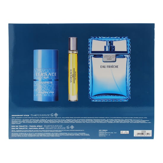Versace Man Eau Fraiche Eau De Toilette 100ml, Deodorant Stick 75ml + Eau De Toilette 10ml Gift Set