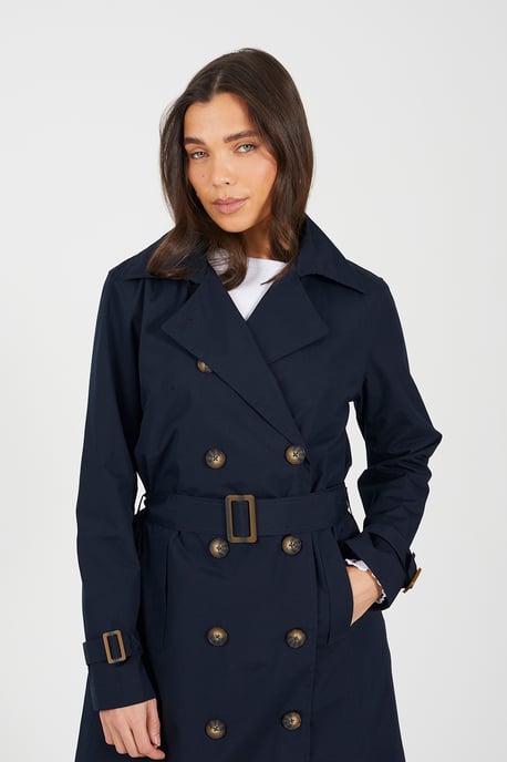 Navy Double-Breasted Longline Trench Coat - Image 4