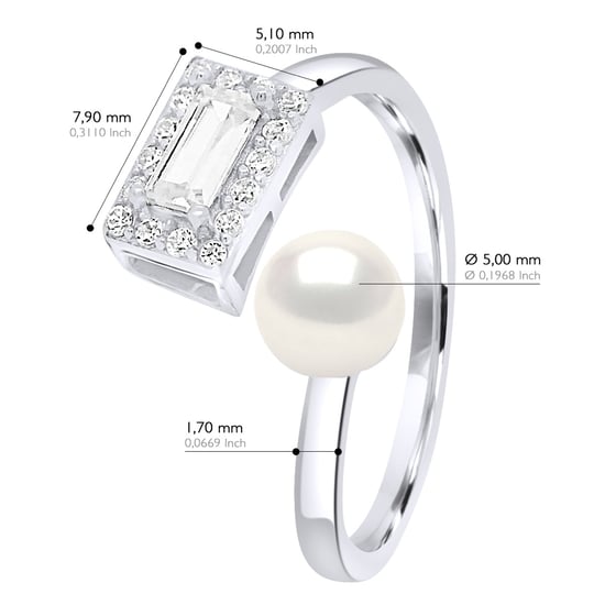 Ring adjustable Cubic Zirconia - Real Cultured Freshwater Pearl Button 5-6 mm