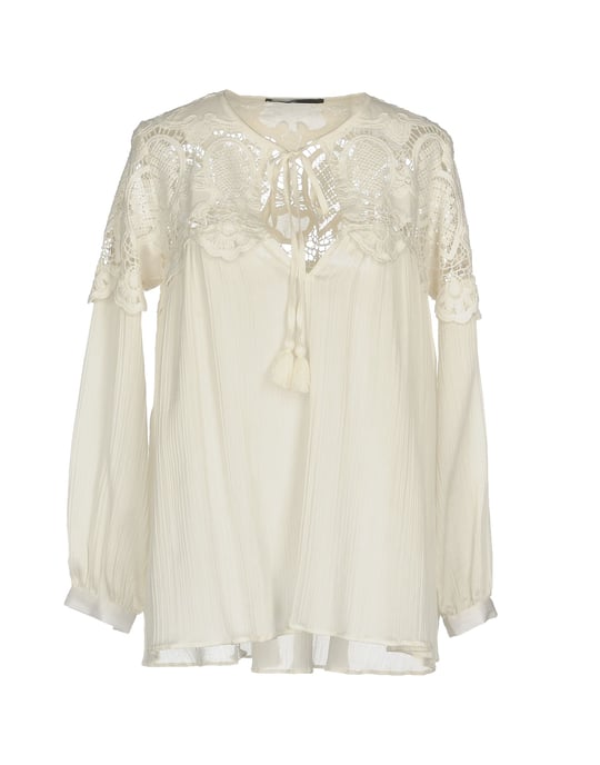 Sly010 White Silk And Lace Long Sleeve Blouse