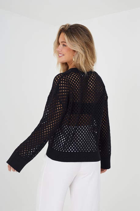 Black 'Hydro' Cotton Open Knit Jumper