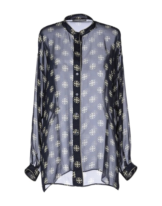 Alberta Ferretti Dark Blue Pattern Silk Chiffon Shirt