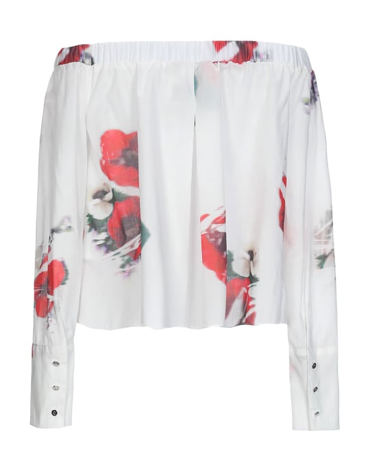 Cacharel White Floral Print Cotton Off The Shoulder Blouse