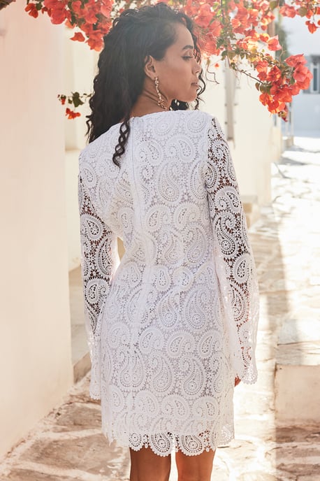 Ivory Paisley Luxe Lace Flared Sleeve Shift Dress - Image 5