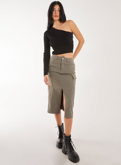 Utility Cargo Midi Slit Skirt