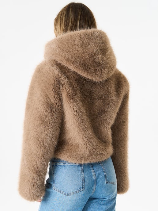 Zip Front Cropped Faux Fur Jacket