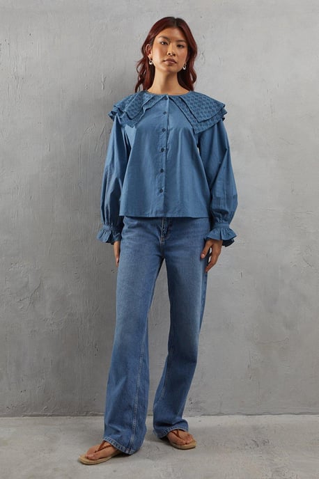 Broderie Oversized Collar Poplin Blouse