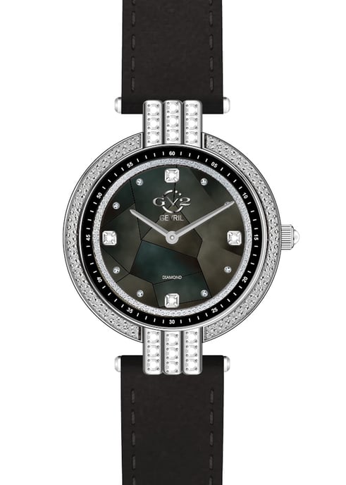 GV2 Matera Womens Swiss Quartz Black Mother Of Pearl Dial Black Suede Bracelet Diamond Watch - Image 1