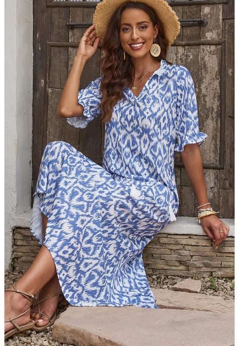 Women's Geometric Print Maxi Dress in Sky Blue - Image 5