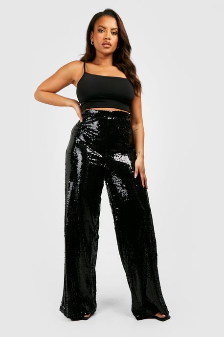 Plus Sequin Wide Leg Trousers
