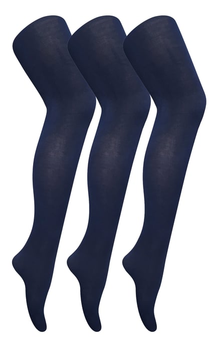 3 Pair Multipack Womens Coloured Opaque 80 Denier Tights | Sock Snob | Plain Block Colour Tights - Navy - Image 1