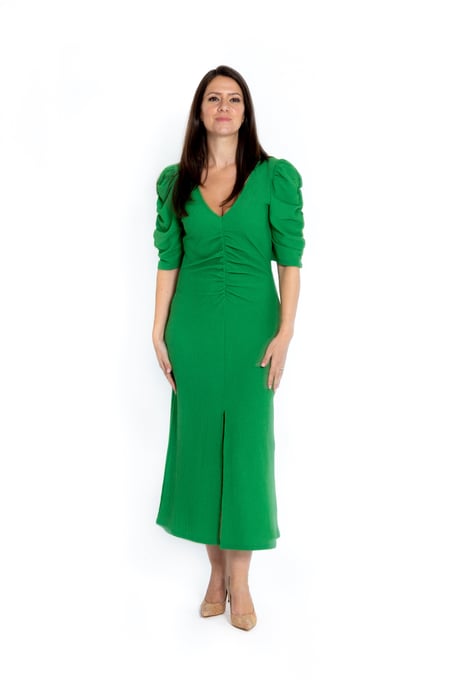 Midi jurk met rimpels - Groen - Image 1