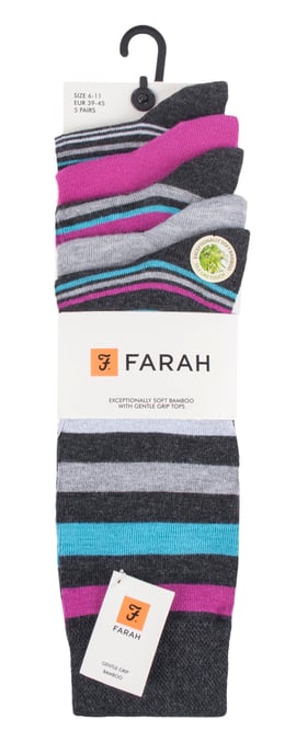 Farah - Mens 5 Pack Natural Organic Bamboo Bright Striped Patterned Socks - Image 2