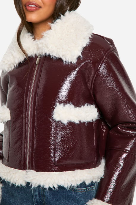 Vinyl Faux Fur Trim Jacket - Image 4