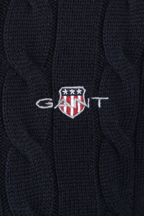 Gant Cotton Cable Half Zip Knitwear Evening Blue