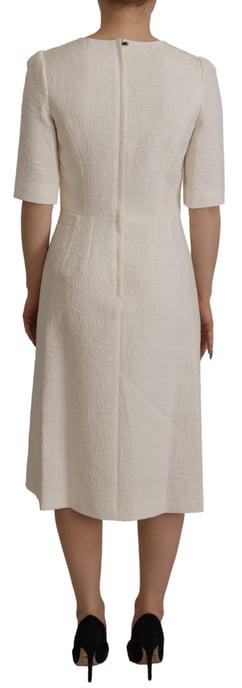 Dolce & Gabbana Witte Jacquard Midi Bloemen Slank Brocade Damesjurk - Image 4