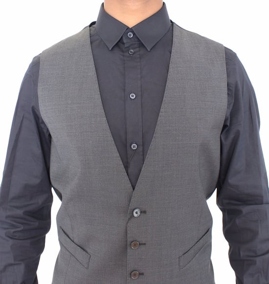 Dolce & Gabbana Heren Grijs Gestreept Wollen Jurk Vest Gilet - Image 2
