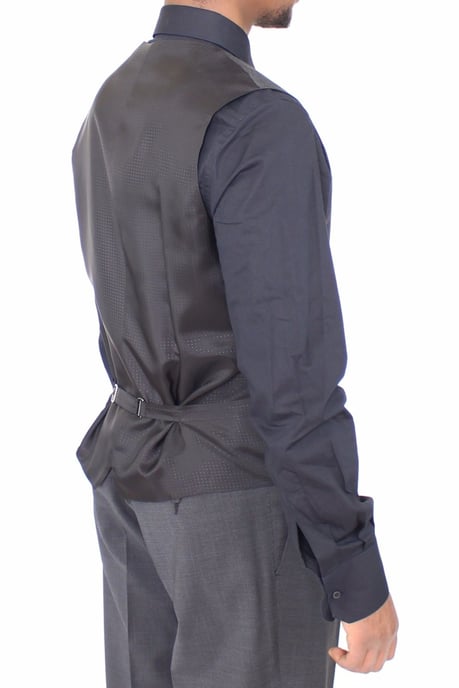 Dolce & Gabbana Heren Grijs Gestreept Wollen Jurk Vest Gilet - Image 3