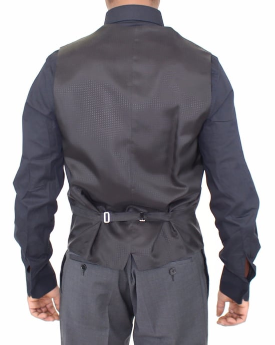 Dolce & Gabbana Heren Grijs Gestreept Wollen Jurk Vest Gilet - Image 4