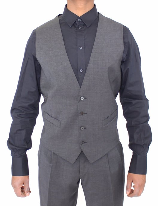 Dolce & Gabbana Heren Grijs Gestreept Wollen Jurk Vest Gilet - Image 1