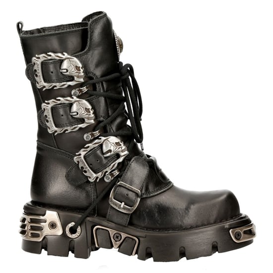 New Rock Black Mid-Calf Gothic Leather Boots-391-S1