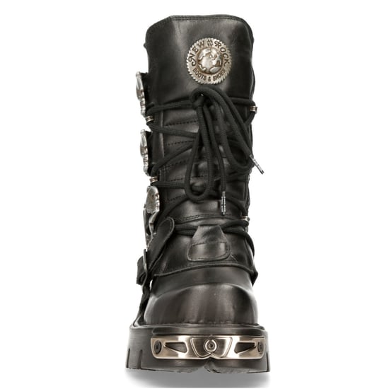 New Rock Black Mid-Calf Gothic Leather Boots-391-S1