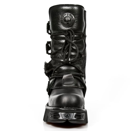 New Rock Black Leather Mid-Calf Boots-391-S18