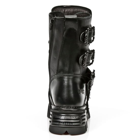 New Rock Black Leather Mid-Calf Boots-391-S18