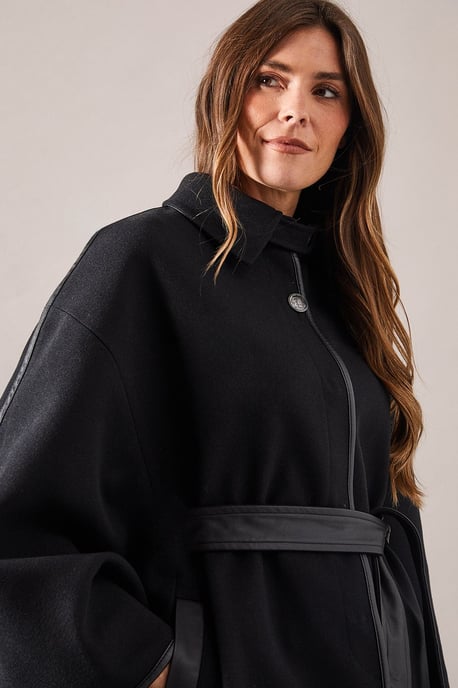 Wool Mix Belted Cape
