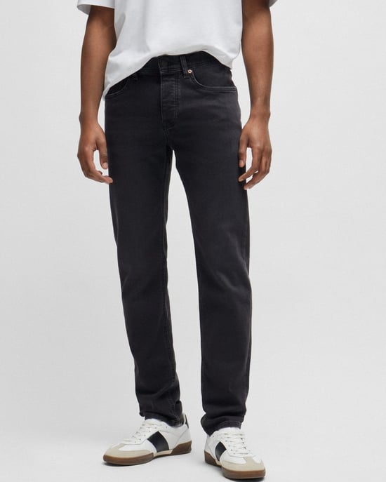 BOSS Orange Taber BC-P-1 Mens Tapered Fit Jeans in Black Super-Stretch Denim NOS