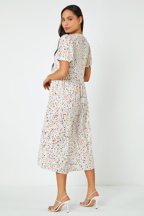Ditsy Spot Print Button Down Dress
