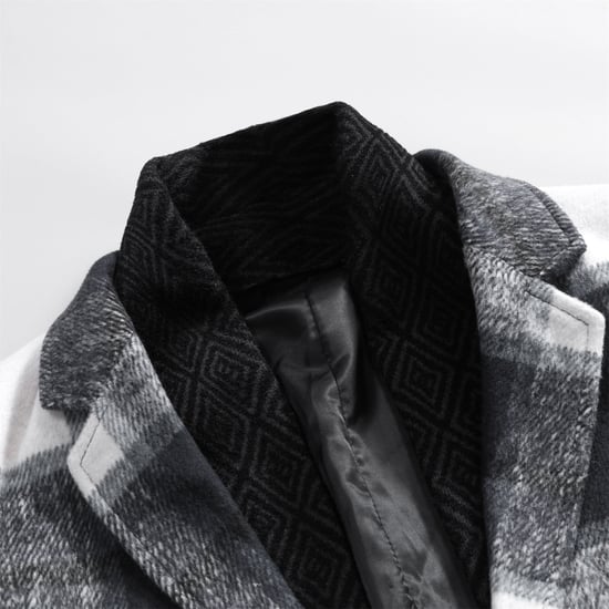 Lång slim fit rutig vinterjacka med sjalkrage för män Vit - Image 3