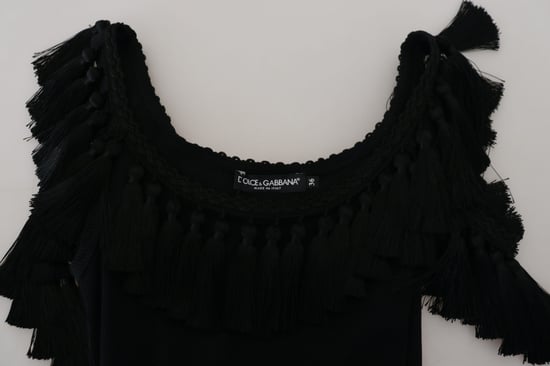 Dolce & Gabbana Svart Tank-Topp Dam Fransar Bomull Dam Blus - Image 3