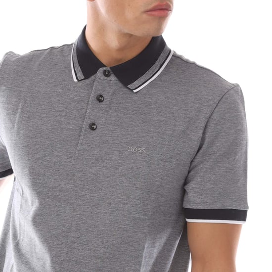 Men's Boss Logo Detail Oxford Cotton Piqué Polo Shirt in Navy - Image 3