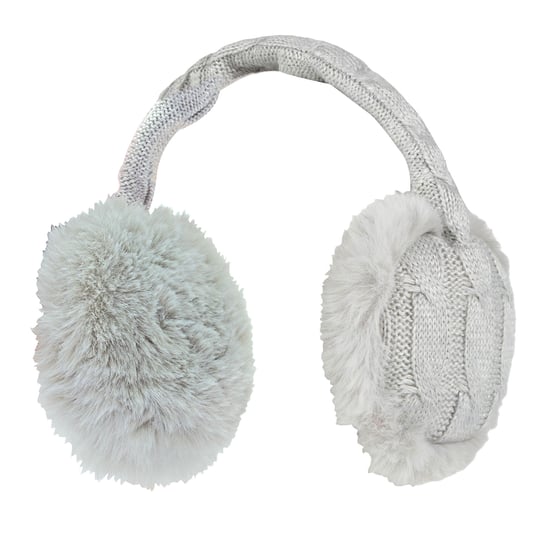 Heat Holders - Ladies Winter Warm Knitted Ear Muffs | Faux Fur | Cold Weather - Light Grey - Image 1