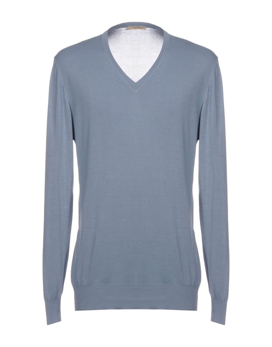 Alpha Studio Pastel Blue Silk Knit V Neck Jumper