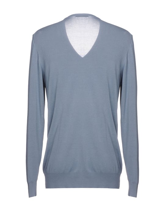 Alpha Studio Pastel Blue Silk Knit V Neck Jumper