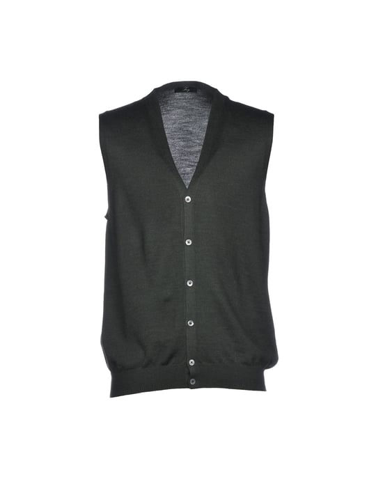 Fay Military Green Virgin Wool Sleeveless Cardigan
