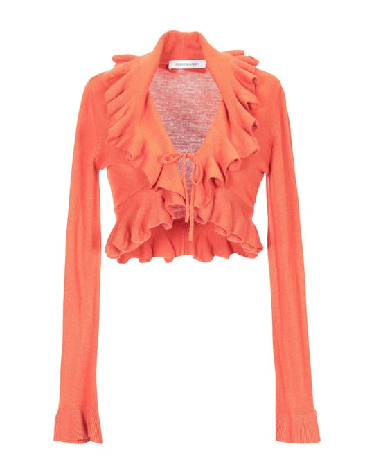 Pierre Balmain Orange Ruffle Knit Cardigan
