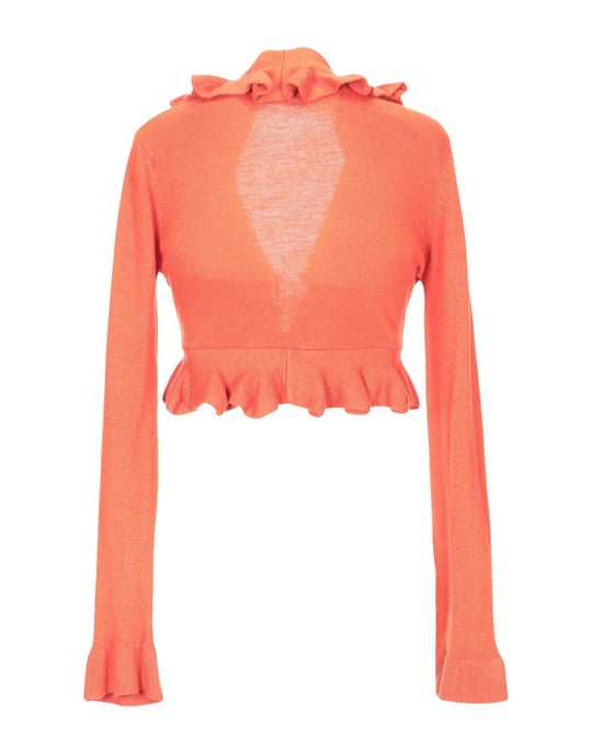Pierre Balmain Orange Ruffle Knit Cardigan